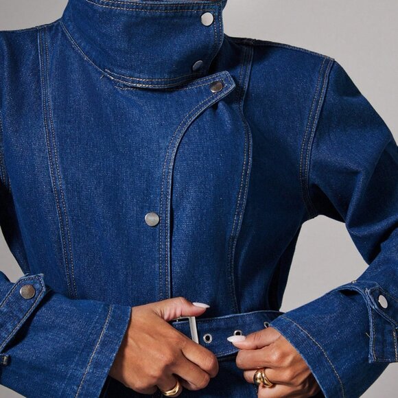 Medium Wash Casual Women's Long Sleeve Denim Jacket - Picture 6 of 6